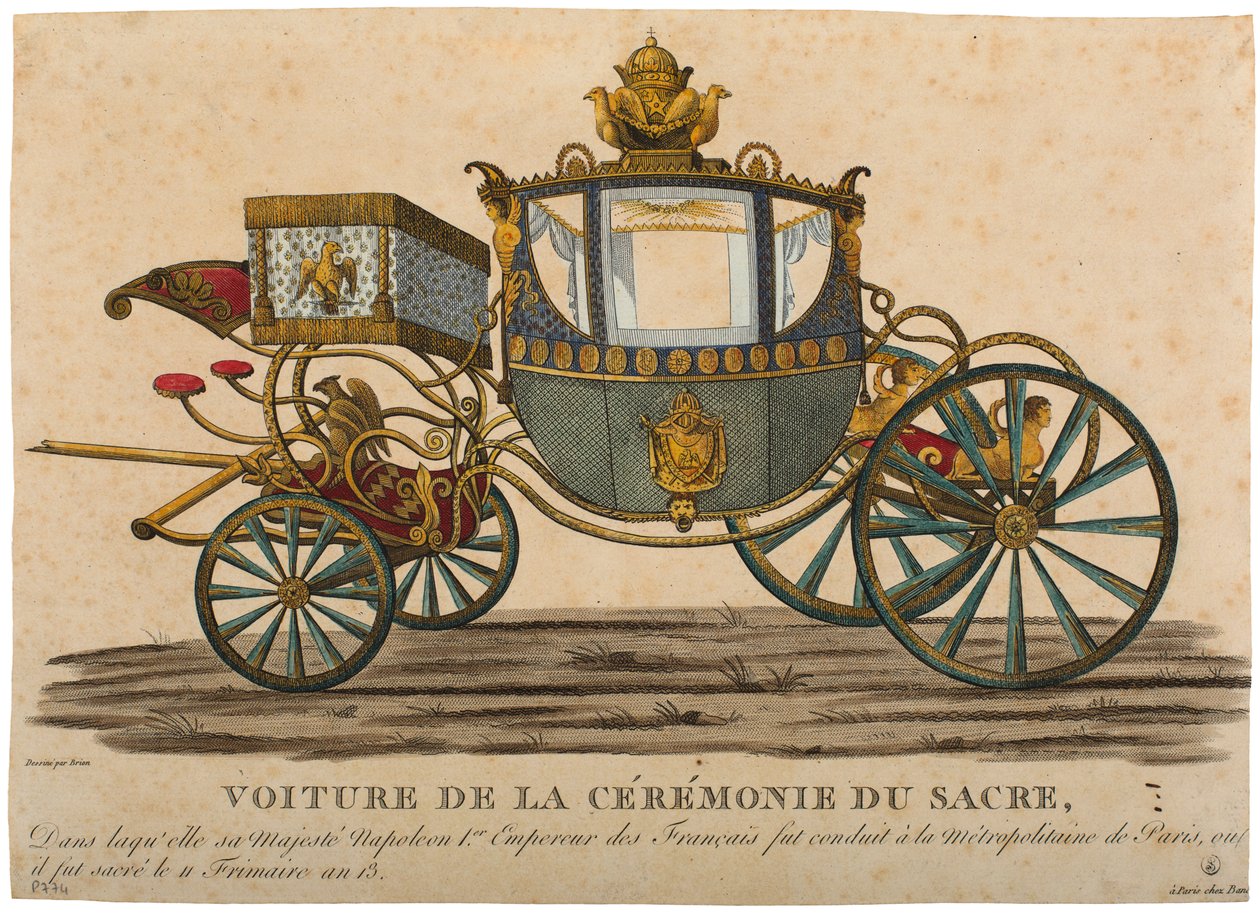 I. Napóleon császár koronázásának kocsija, mely Frimaire 11-én történt, XIII. év színes metszet alkotó: Louis Brion de la Tour fils