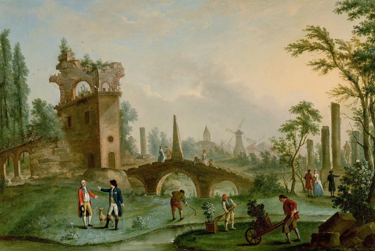 Carmontelle (1717-1806) átadja a párizsi Monceau park kulcsait Chartre hercegének (1747-93) alkotó: Louis Carrogis dit Carmontelle