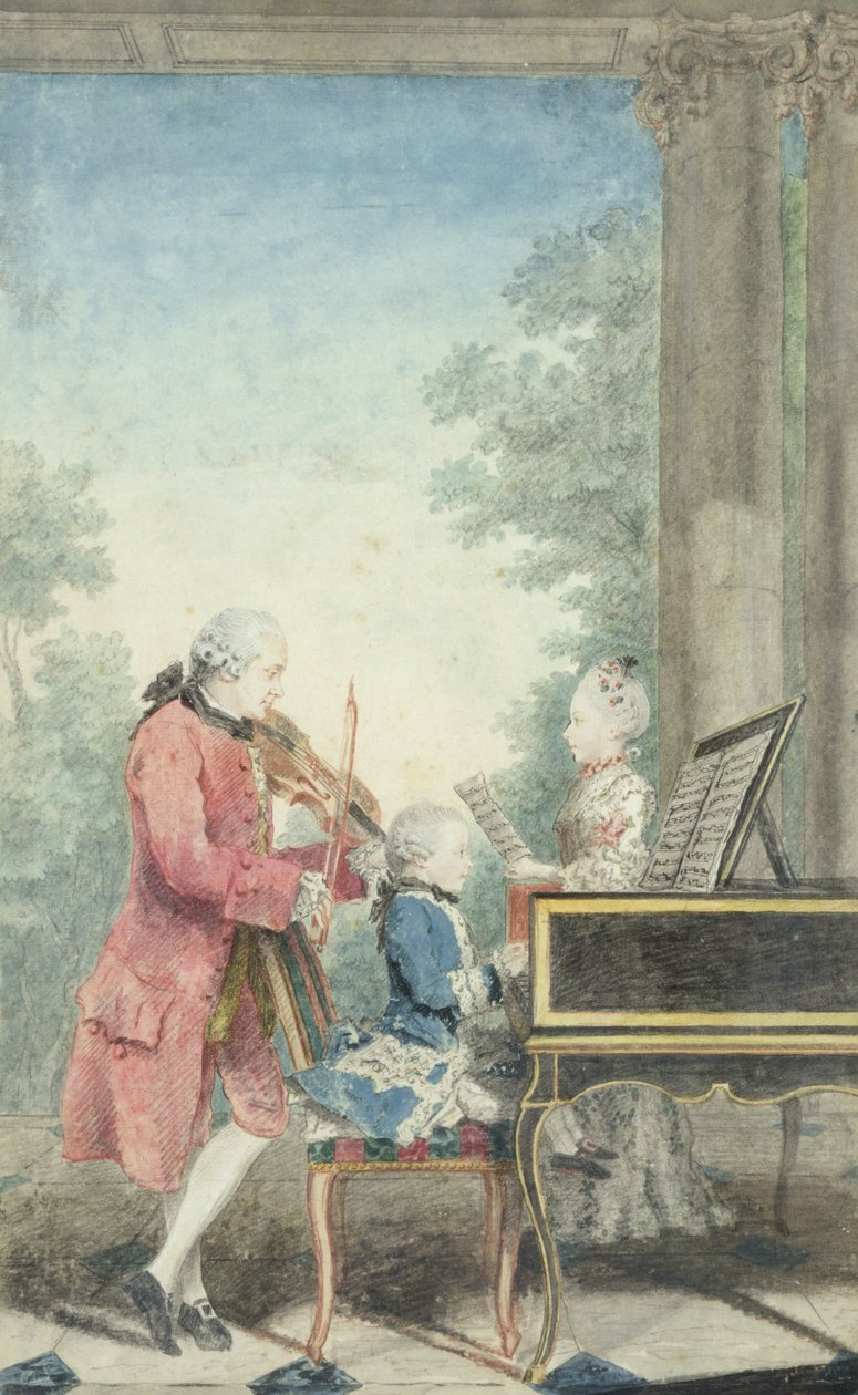 Leopold Mozart (1719-87) és gyermekei Wolfgang Amadeus (1756-91) és Maria Anna (1751-1829) 1777 alkotó: Louis Carrogis dit Carmontelle
