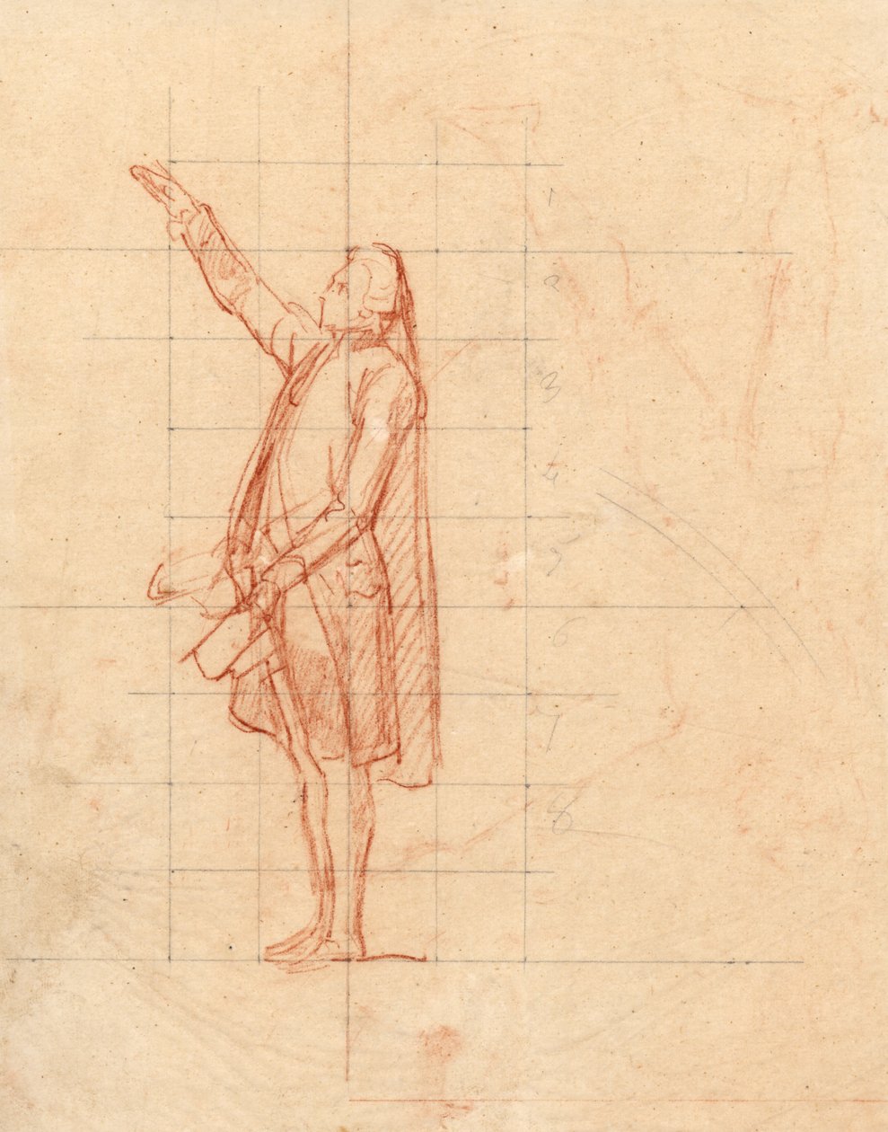 Tanulmány a teniszpálya esküjéhez (piros kréta a papíron és fekete ólom a pauszpapíron) alkotó: Louis Charles Auguste Couder