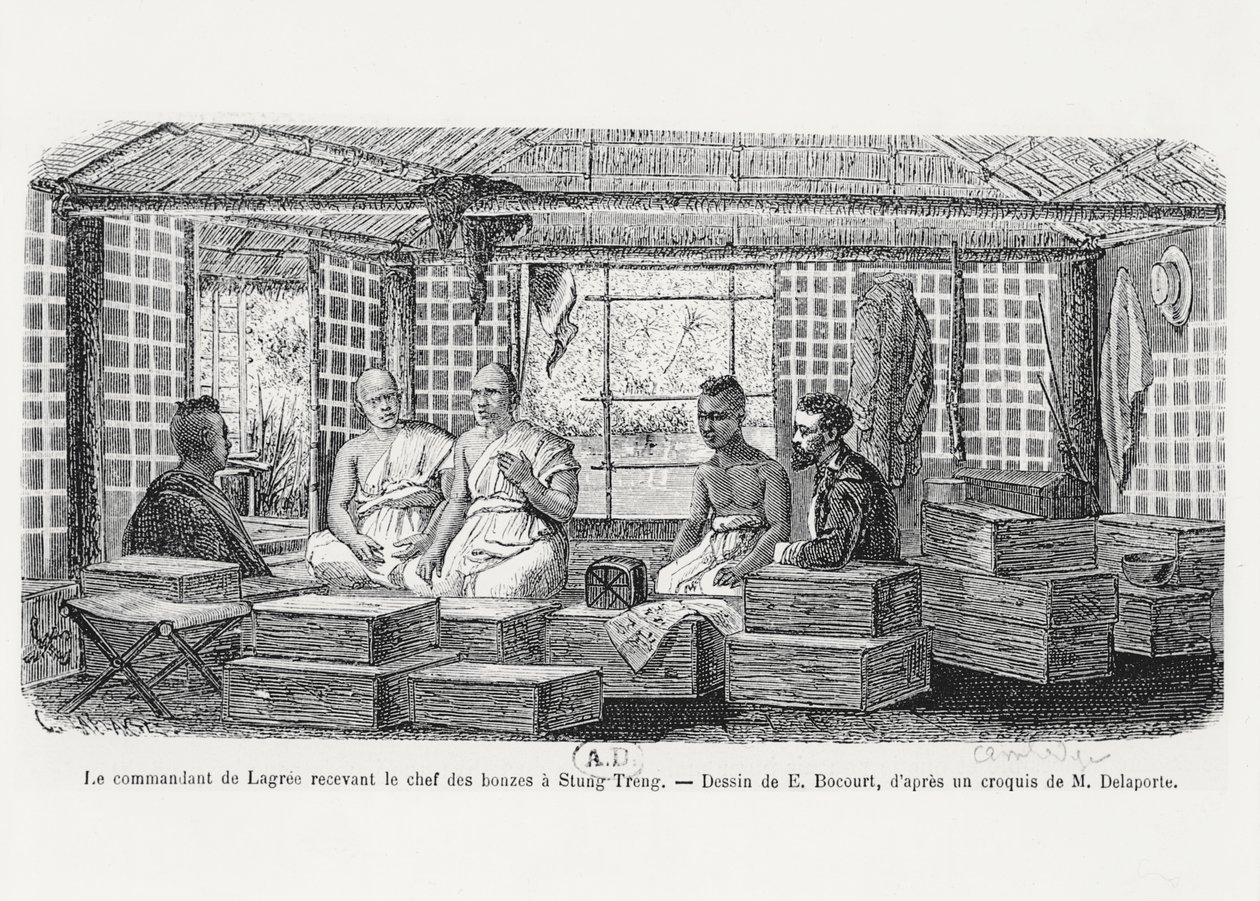 Lagree parancsnok fogadta a szerzetesek főnökét a kambodzsai Stung Trengben, 1868 alkotó: Louis Delaporte