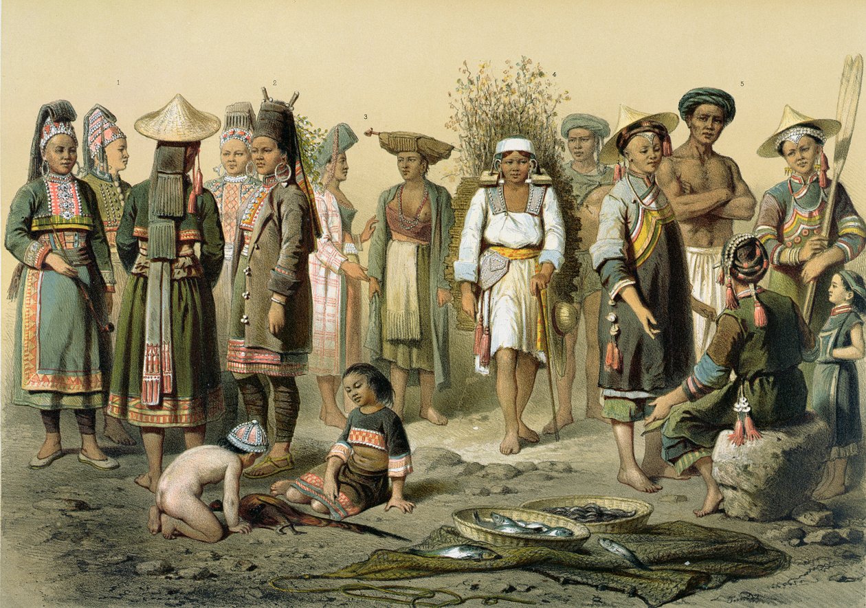 Vegyes populációk a kínai Yunnan déli részéről, Doudart de Lagree (1823-68) "Atlas du Voyage d