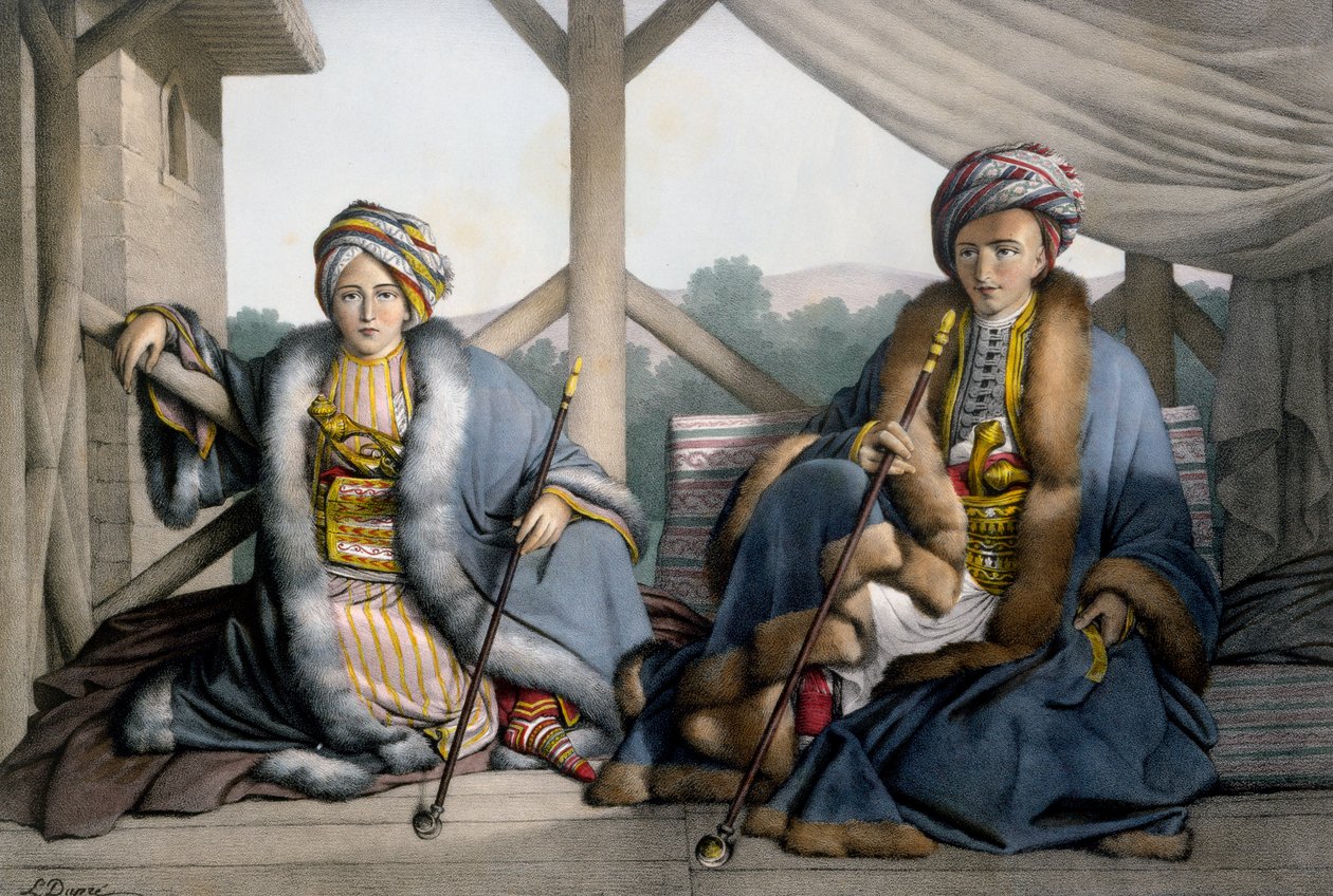 Pacha of Thessalia, Veli és Mehemet fia, Ali Cebelerr kisebbik fia, Visir de Janina - IV. tábla, Lemercier metszete a Dupre által írt és illusztrált "Voyage à Athènes et a à Constantinople"-ból. alkotó: Louis Dupré