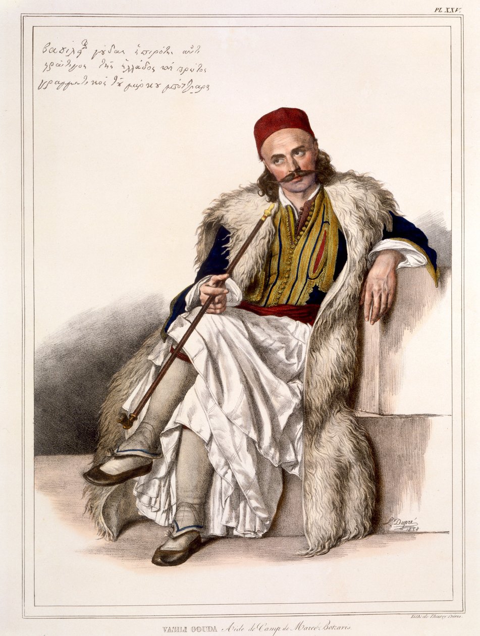 Vanila Gouda, Notis Botazaris táborsegédje – XXV. tábla, Lemercier metszete a „Voyage à Athens et a à Constantinople” című könyvből, írta és illusztrálta Dupre, 1828 alkotó: Louis Dupré