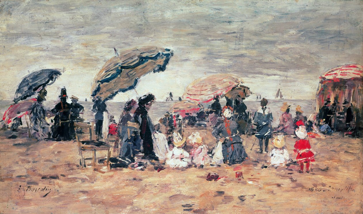 Napernyők a tengerparton, Trouville, 1886 (panel) alkotó: Eugene Louis Boudin