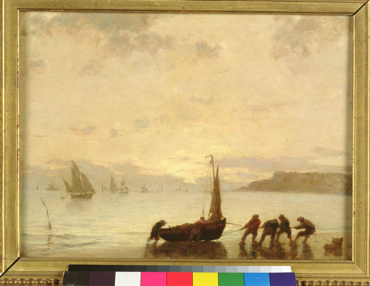 Visszatérés a horgászatról lenyugvó napon alkotó: Eugene Louis Boudin