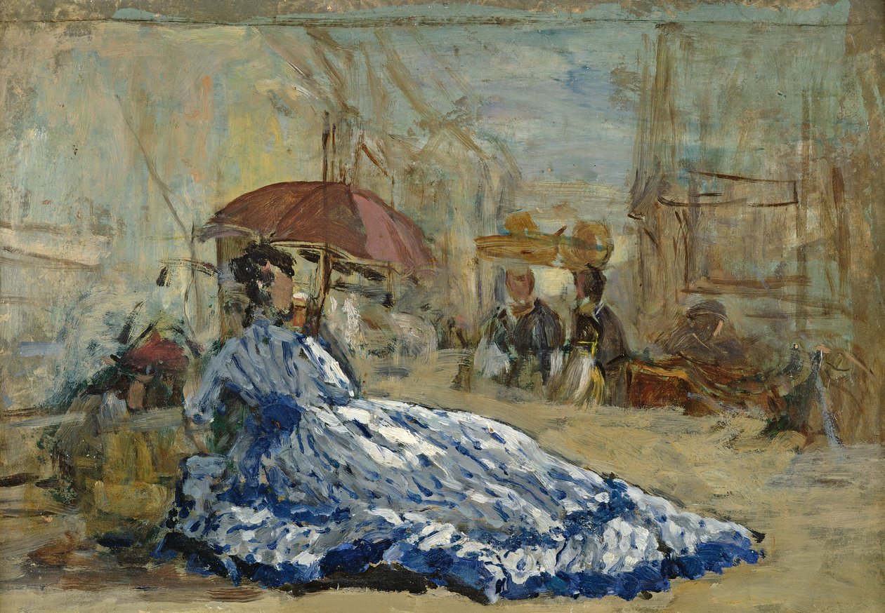 Nő kék ruhában, napernyő alatt, 1865 körül (olaj a kártyán) alkotó: Eugene Louis Boudin