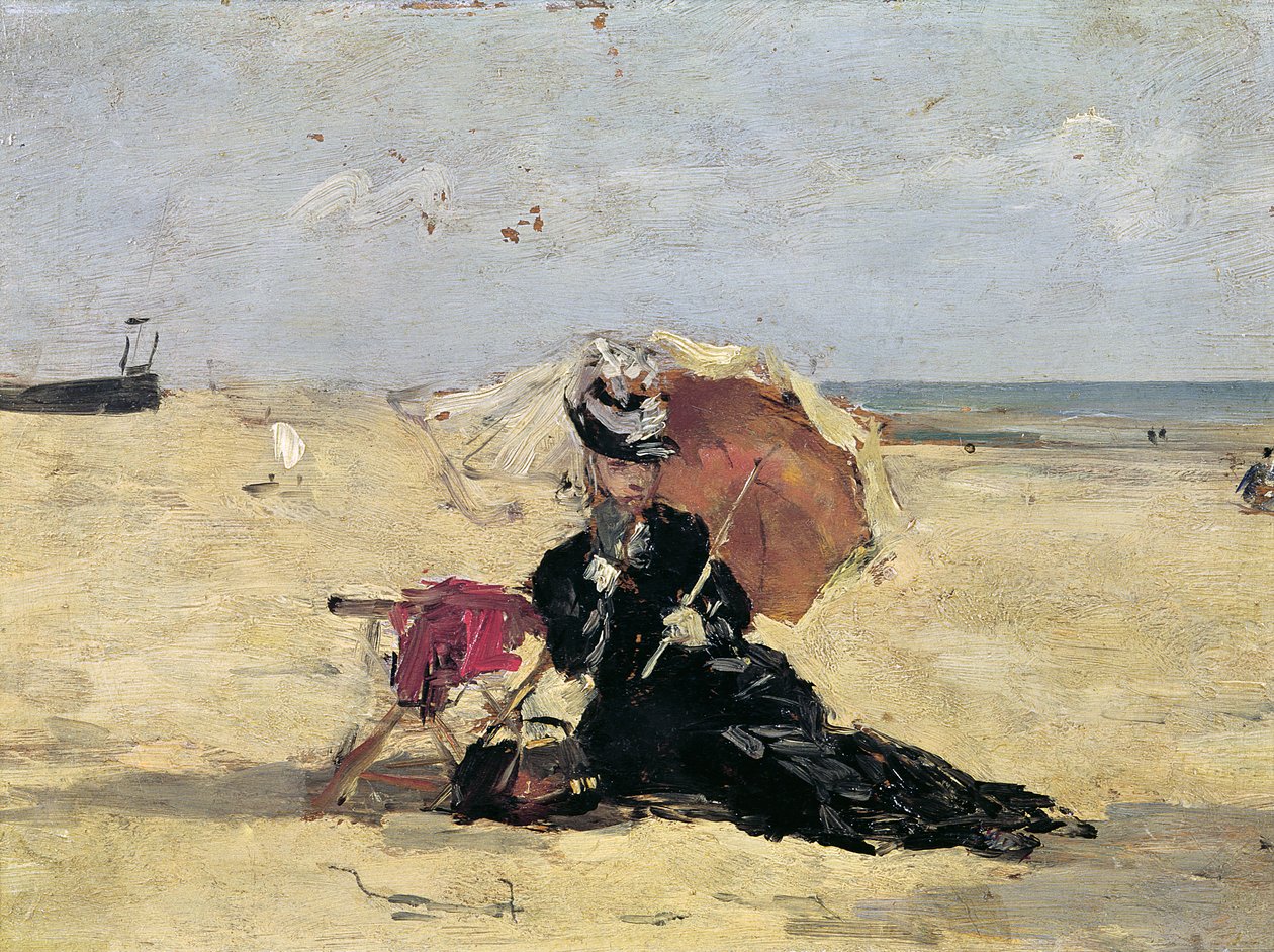 Nő napernyős a tengerparton, 1880 alkotó: Eugene Louis Boudin