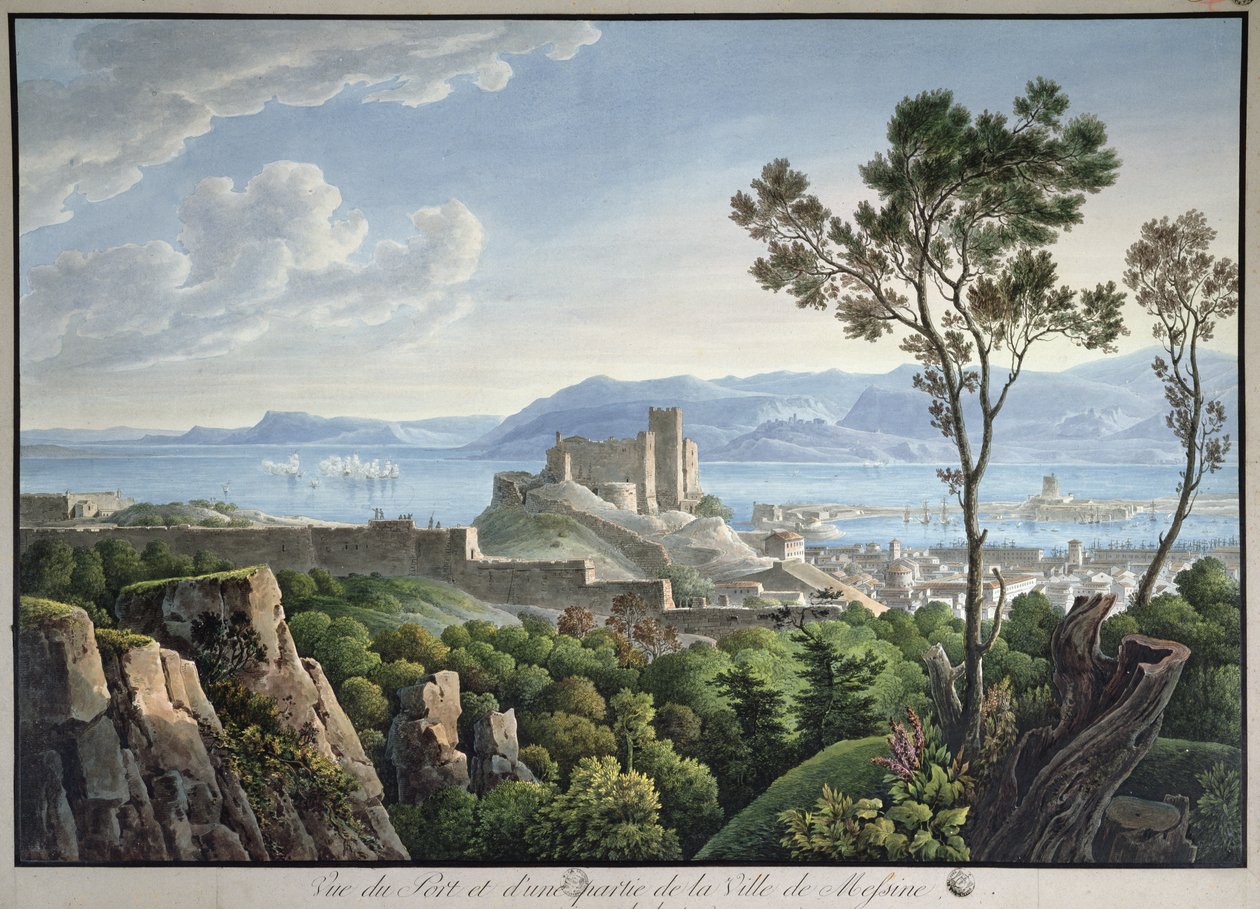 Messina kikötőjének kilátása, 1900 körül alkotó: Louis Francois Cassas