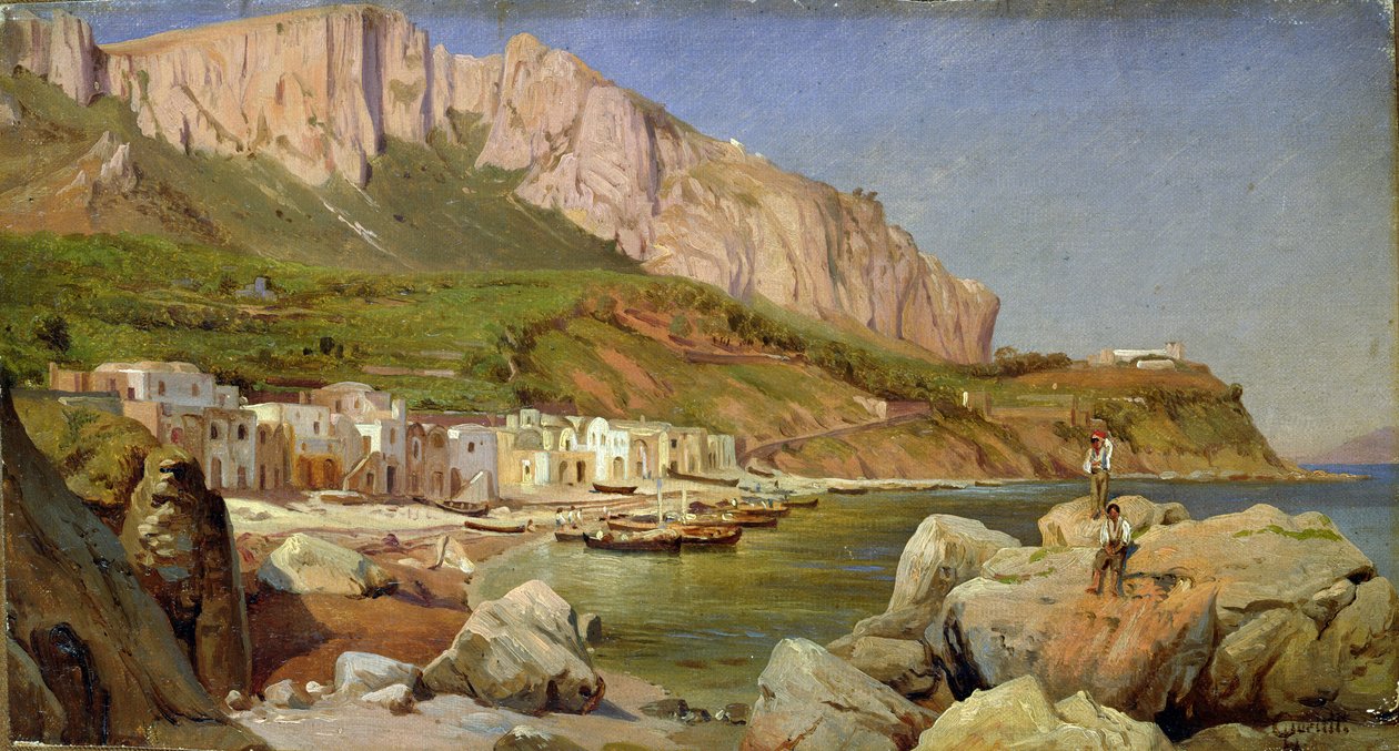 Halászfalu Capriban (olaj, papír, vászon) alkotó: Louis Gurlitt