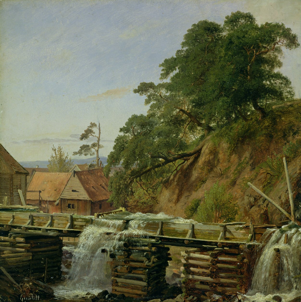 Vízimalom Christianiában, 1834 körül (olaj, papír, karton) alkotó: Louis Gurlitt