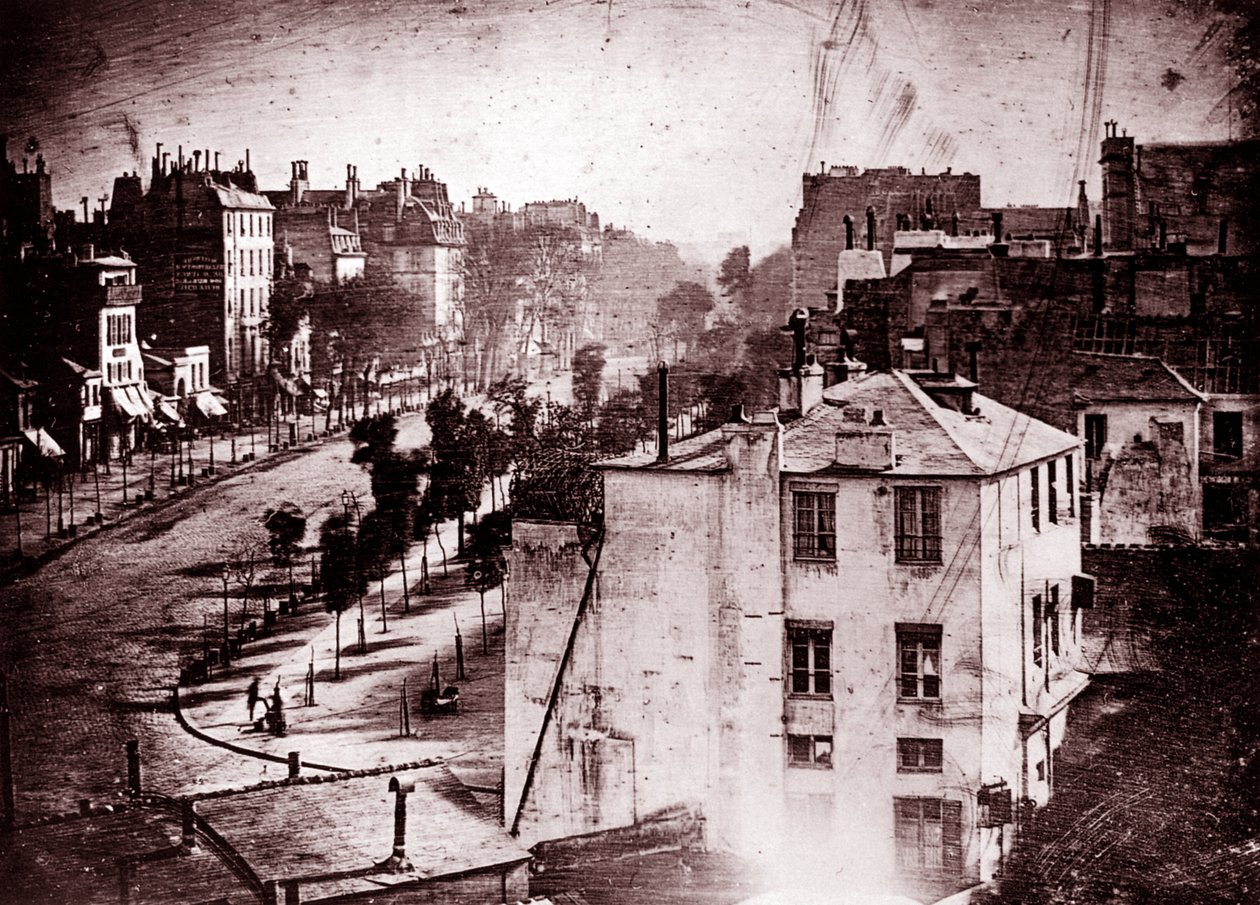 Boulevard du Temple, Párizs, 3. kerület, 1838 (dagerrotípia) alkotó: Louis Jacques Mande Daguerre