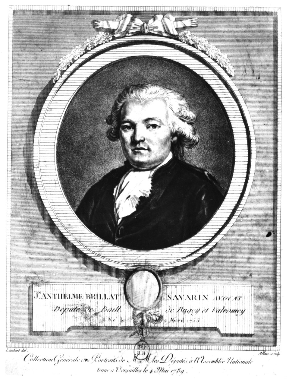Jean-Anthelme Brillat-Savarin (1755-1826) portréja, Lambert metszete, 1789. május alkotó: Louis Jean Allais