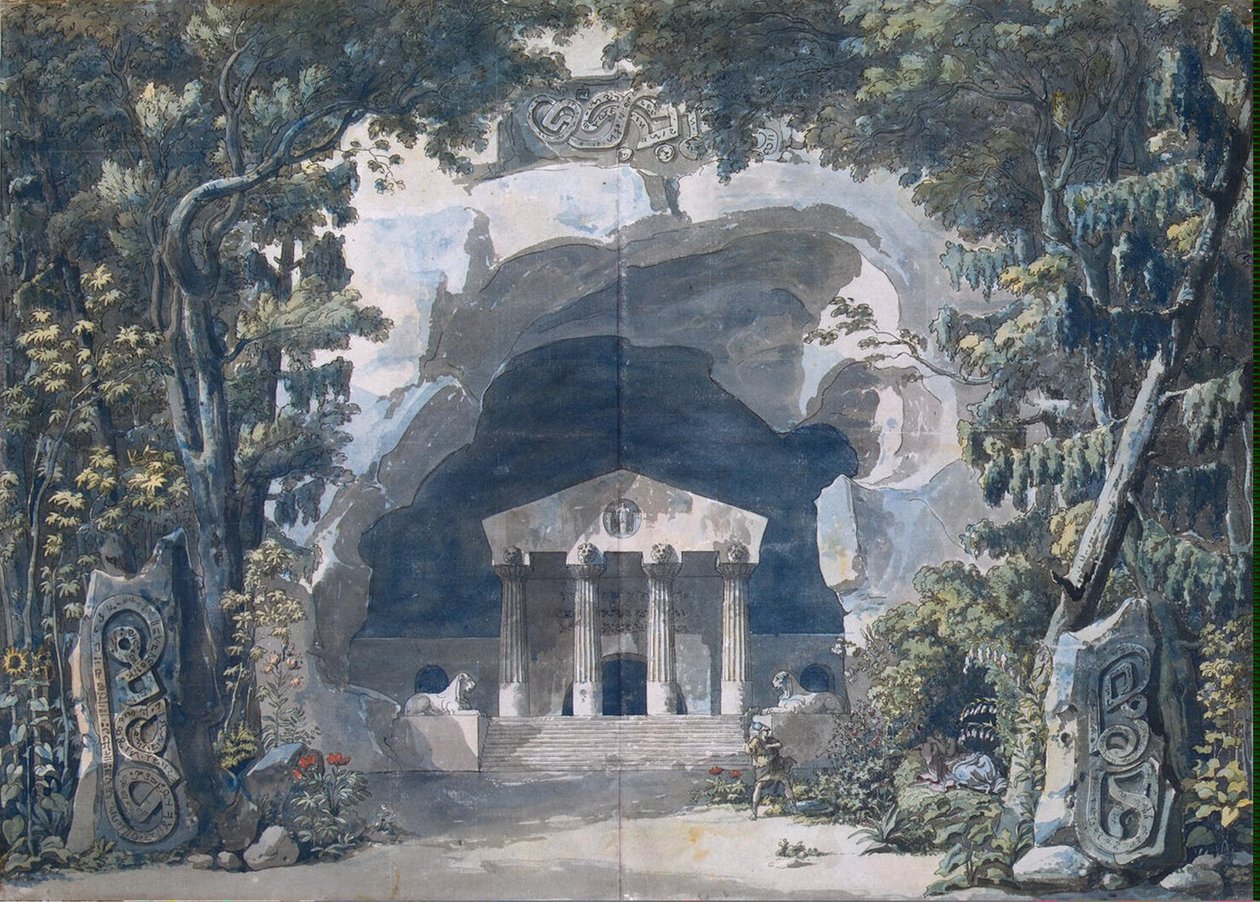 Díszletvázlat a „Frigga” operához, 1787 (toll és indiai tinta WC-vel papíron) alkotó: Louis Jean Desprez