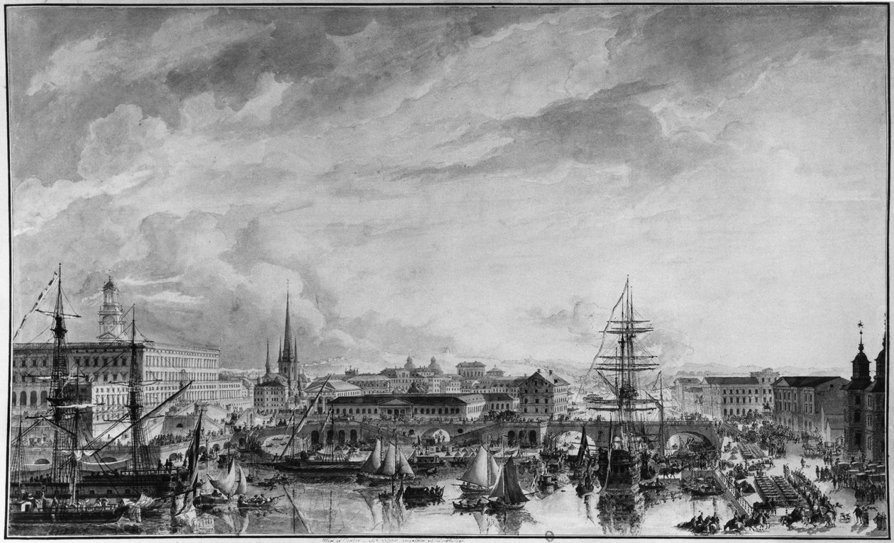 Stockholm látképe, 18. század vége (toll és mosás papíron) alkotó: Louis Jean Desprez