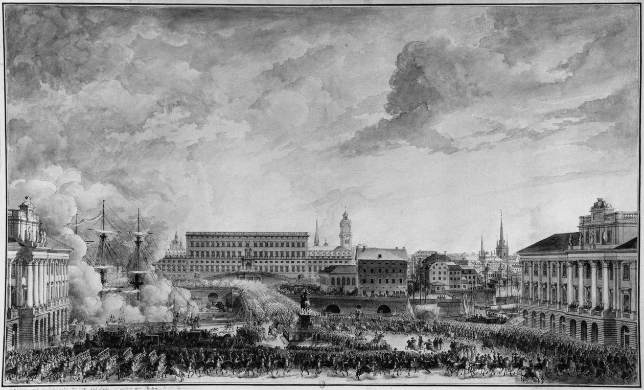 Stockholm látképe, 18. század vége (toll és mosás papíron) alkotó: Louis Jean Desprez