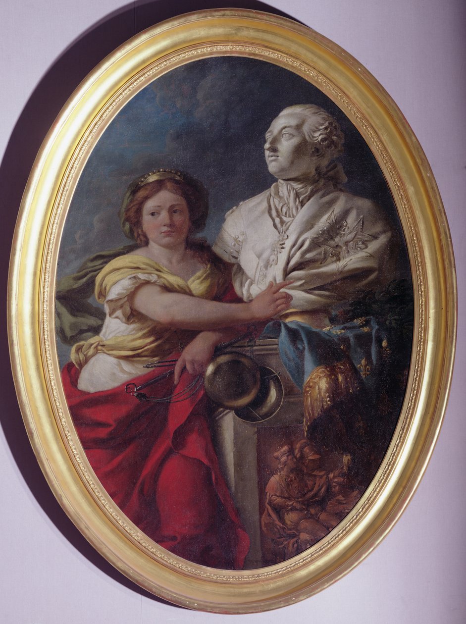 Az igazságszolgáltatás XVI. Lajos mellszobrán gondolkodik alkotó: Louis Jean François Lagrenée