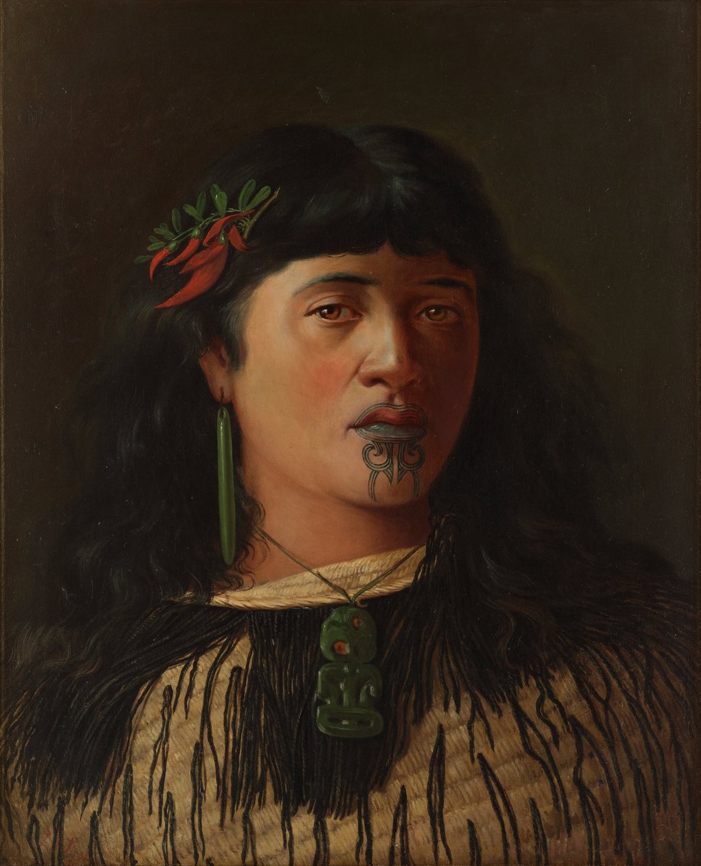 Egy fiatal maori nő portréja mokóval alkotó: Louis John Steele