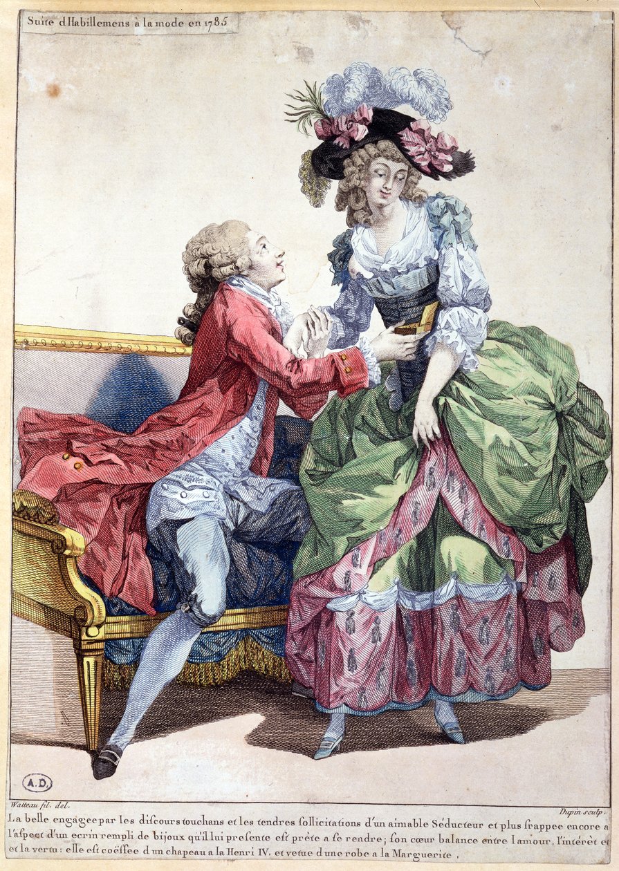 1785-ös divatlap (színes metszet) alkotó: Francois Louis Joseph Watteau