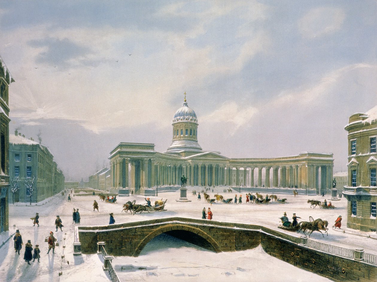 Kazany székesegyház, Szentpétervár, Lemercier nyomtatása, Párizs, 1840-es évek (színes litó) alkotó: Louis Jules Arnout
