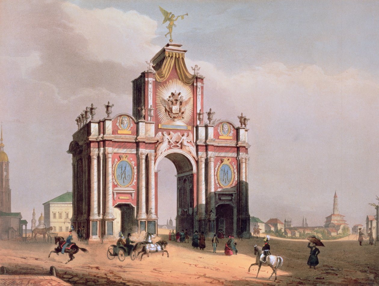 A moszkvai Vörös Kapu, Lemercier nyomdája, Párizs, 1840-es évek alkotó: Louis Jules Arnout