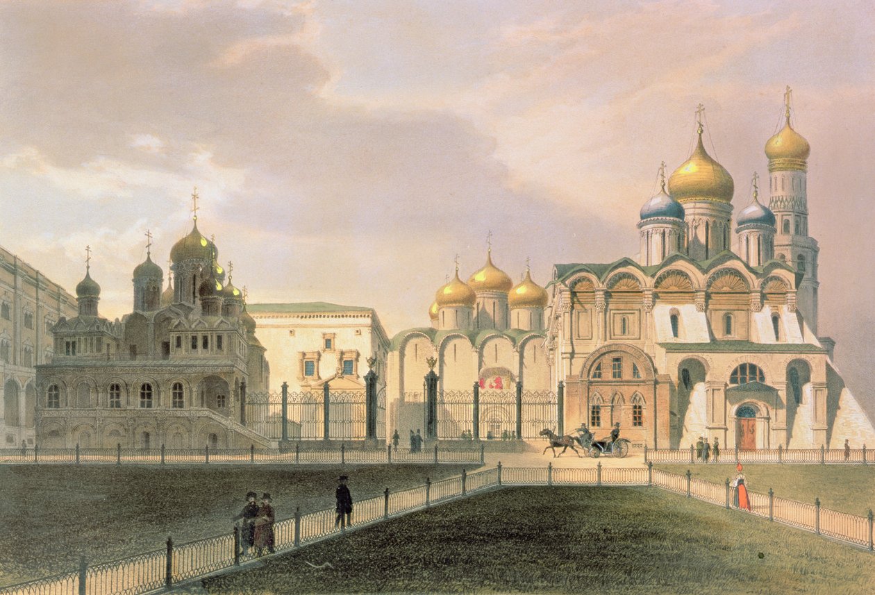Kilátás a moszkvai Kreml katedrálisaira, Lemercier nyomtatása, Párizs, 1840-es évek alkotó: Louis Jules Arnout