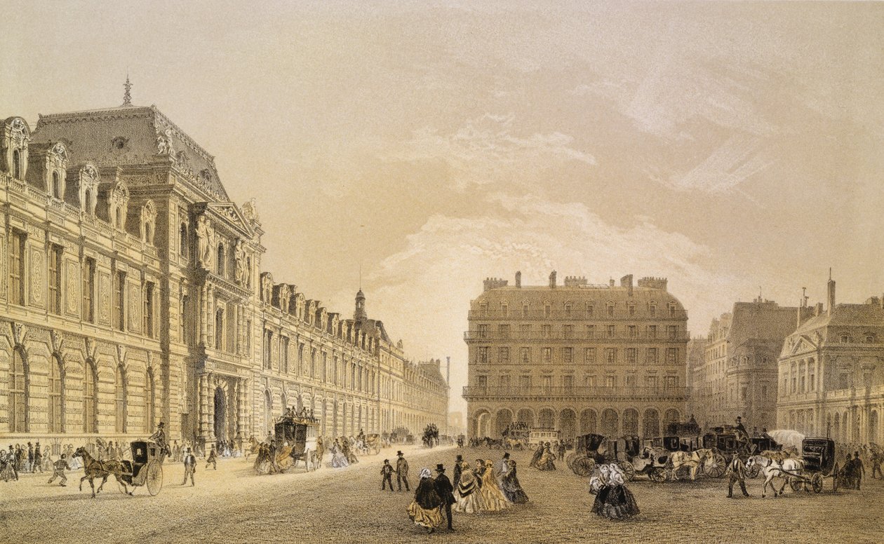 Kilátás a Louvre, a Rue de Rivoli és a Palais Royal homlokzatára, 1855 alkotó: Louis Jules Arnout