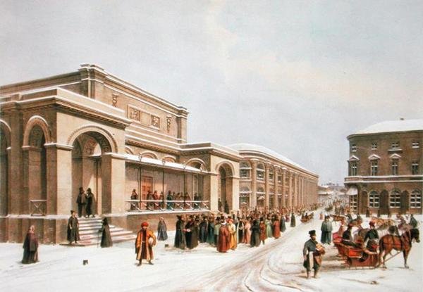 Az új tőzsde és az árkád Moszkvában, Lemercier nyomtatása, Párizs, 1840-es évek alkotó: Louis Jules after Arnout
