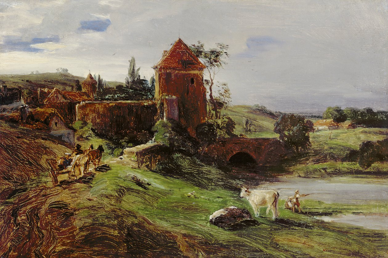 Tájkép egy híddal Landsberg an der Warthe közelében alkotó: Louis Kolitz