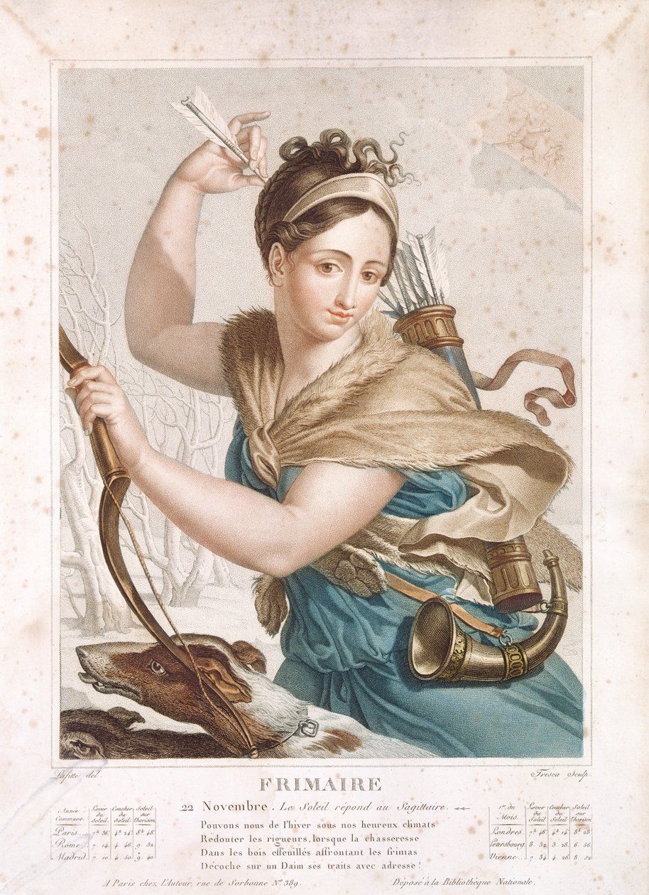 Frimaire (NovemberDecember), a köztársasági naptár harmadik hónapja, metszett Tresca, 1794 körül alkotó: Louis Lafitte