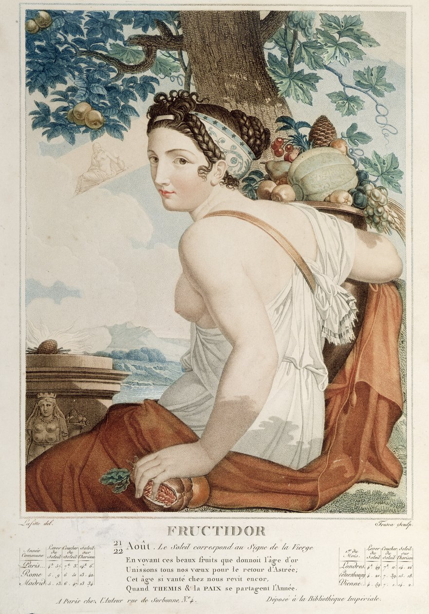 Fructidor (augusztusszeptember) a köztársasági naptár tizenkettedik hónapja, vésette Tresca, 1794 körül alkotó: Louis Lafitte