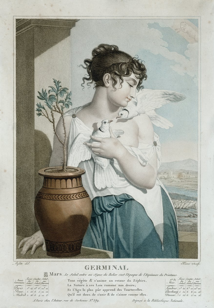 Germinal (március április), a köztársasági naptár hetedik hónapja, vésette Tresca, 1794 körül alkotó: Louis Lafitte