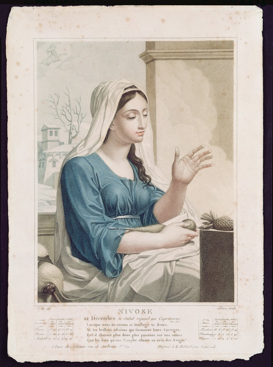 Nivose (december január), a köztársasági naptár negyedik hónapja, metszett Tresca, 1794 körül alkotó: Louis Lafitte