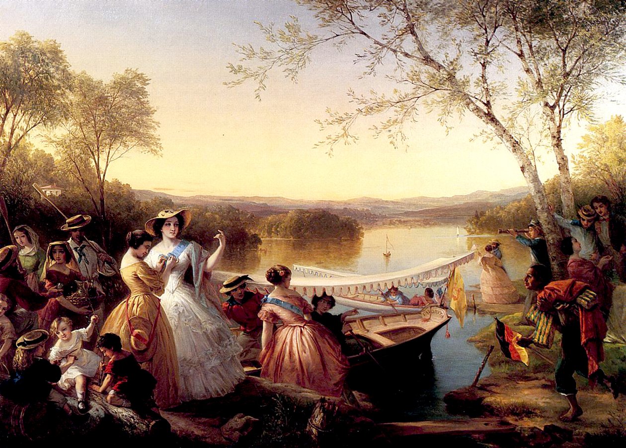 Női hajóverseny előtt, Mahopac-tó, 1864-65 alkotó: Louis Lang