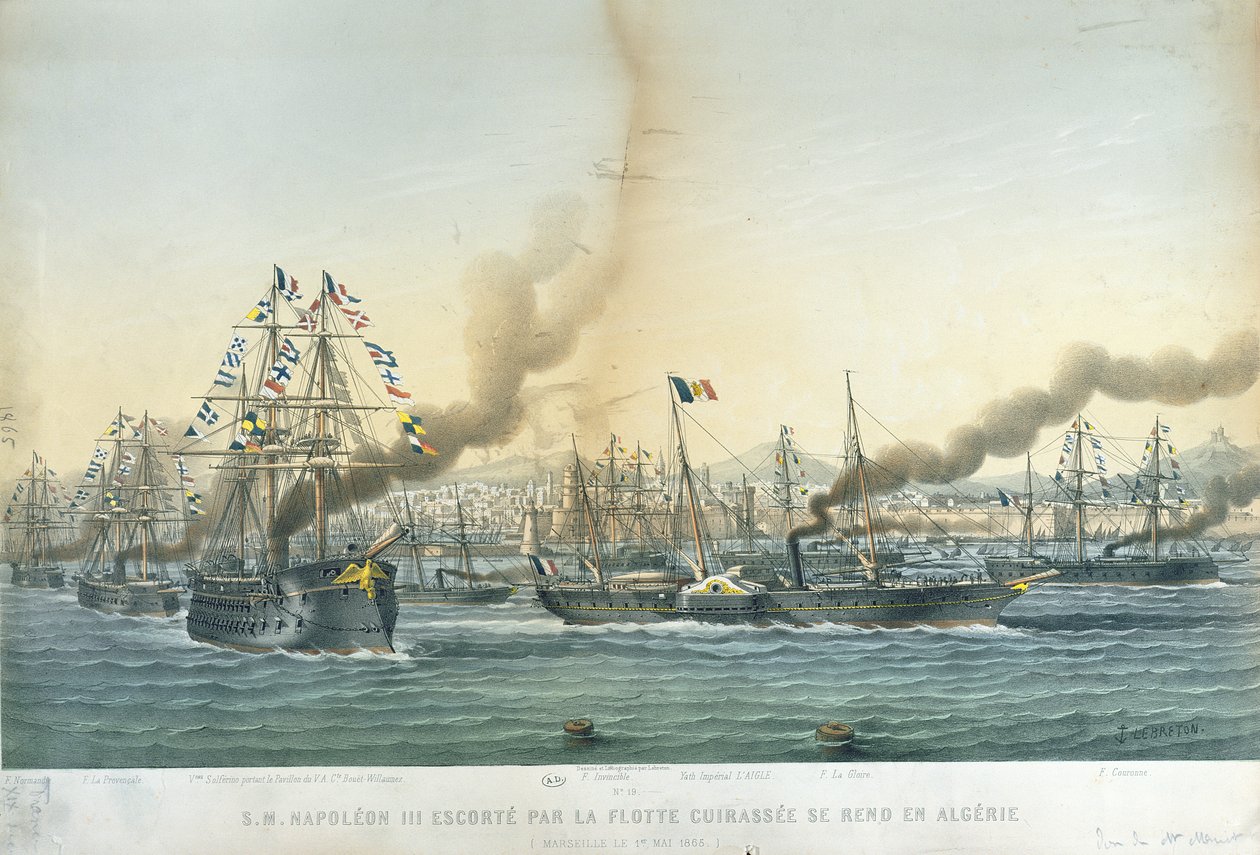 III. Napóleon (1808-73) Algériába érkezése csatahajók kíséretében, 1865. május 1. alkotó: Louis Le Breton