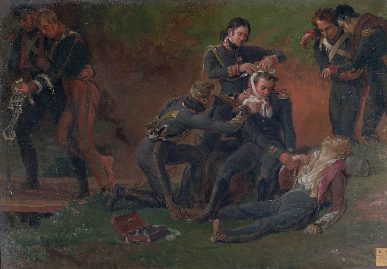 Jean Dominique Larrey báró (1766-1843) sebesülteket ápol a moszkvai csatában, 1812. szeptember 7. alkotó: Louis Lejeune