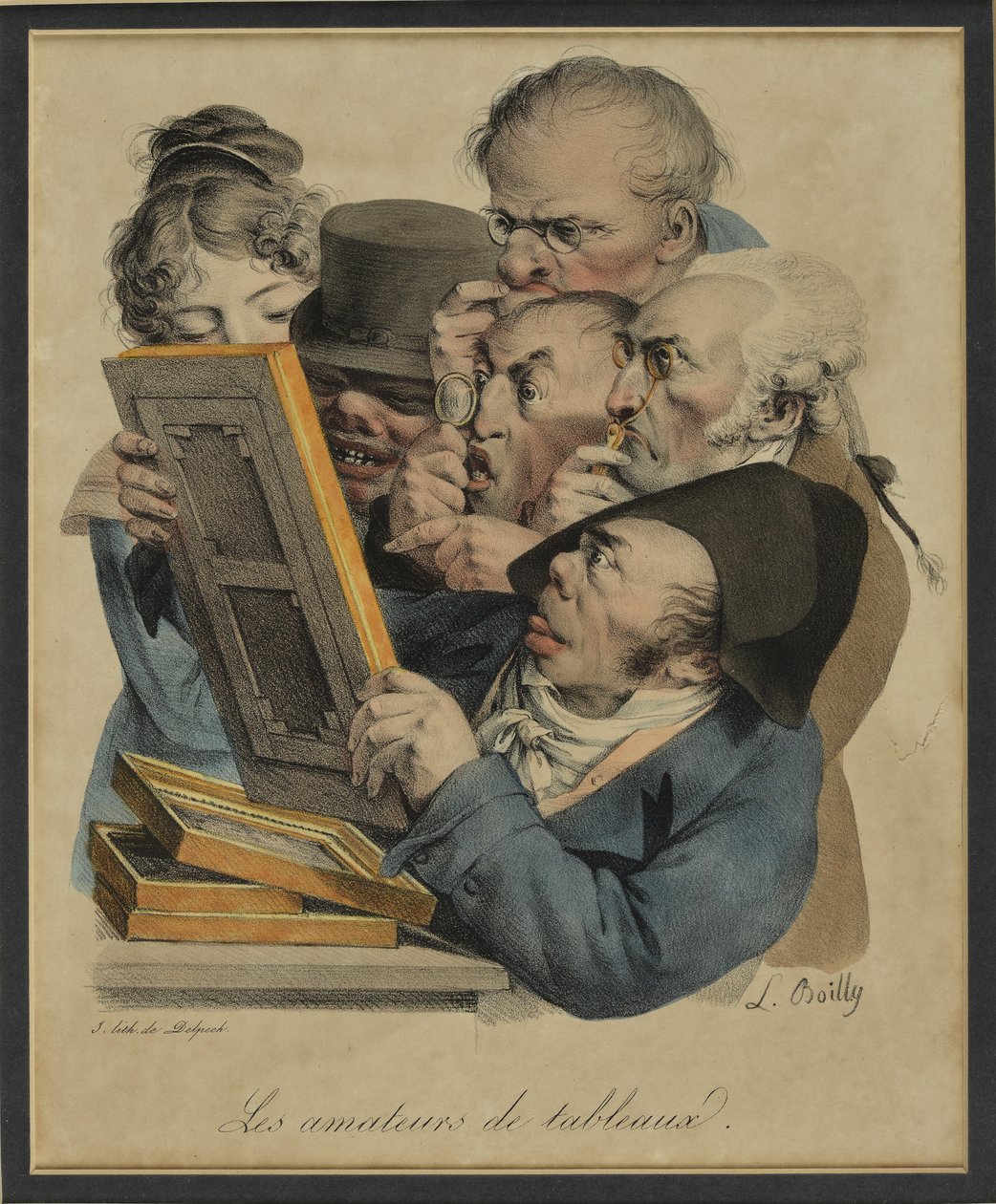 Les Amateurs de Tableaux, 1823 (kézzel színezett litó) alkotó: Louis Leopold Boilly