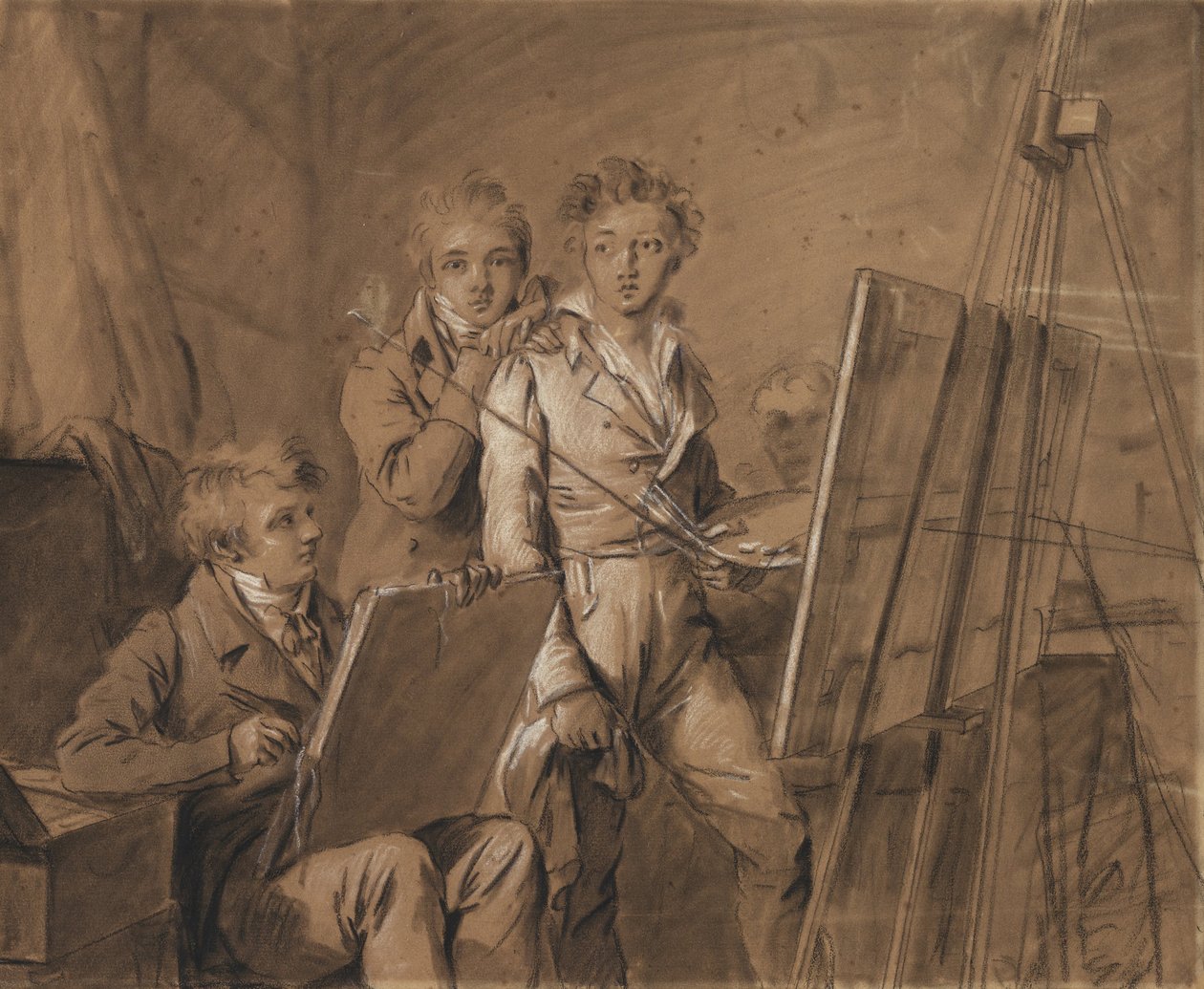 Három fiatal művész egy stúdióban alkotó: Louis Leopold Boilly