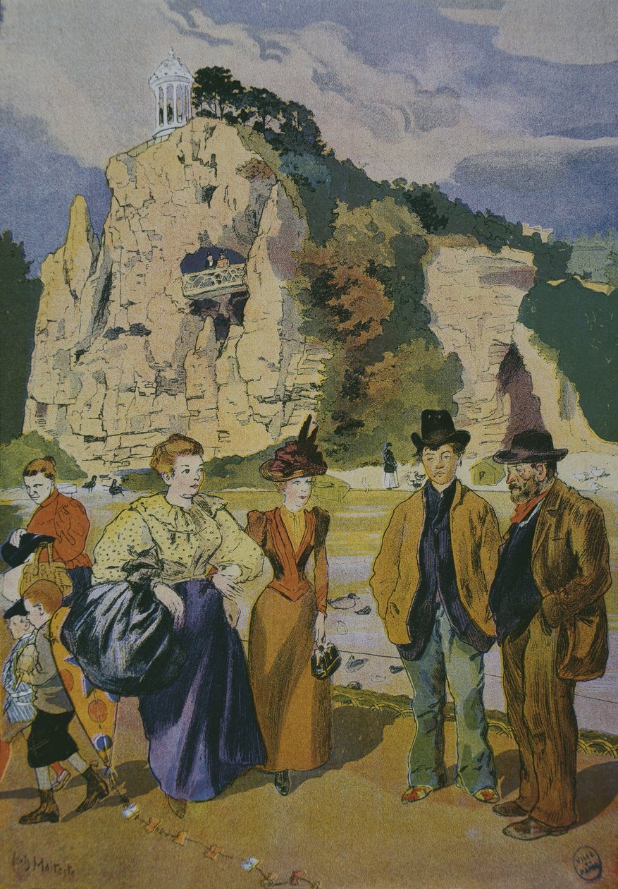 Les Buttes Chaumont (színes metszet) alkotó: Louis Malteste