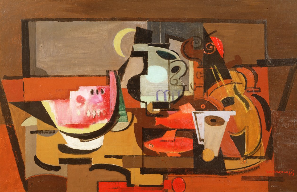 Csendélet egy szelet görögdinnyével, 1929 körül alkotó: Louis Marcoussis