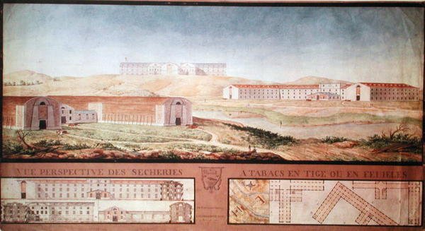 Dohányszárító üzemek perspektivikus látképe, 1813 (wc, papír) alkotó: Louis Michel Phelippeaux