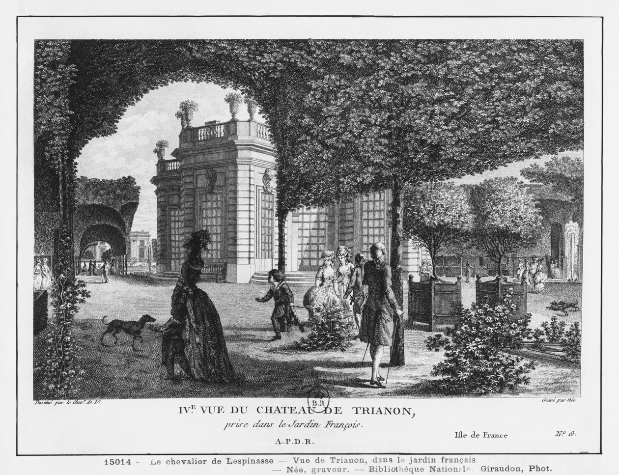 Trianon negyedik képe, a francia kertben, metszett Francois Denis Nee (1732-1817) alkotó: Louis Nicolas de Lespinasse