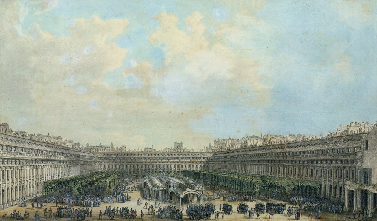 A Palais Royal kertje, 1791 alkotó: Louis Nicolas de Lespinasse