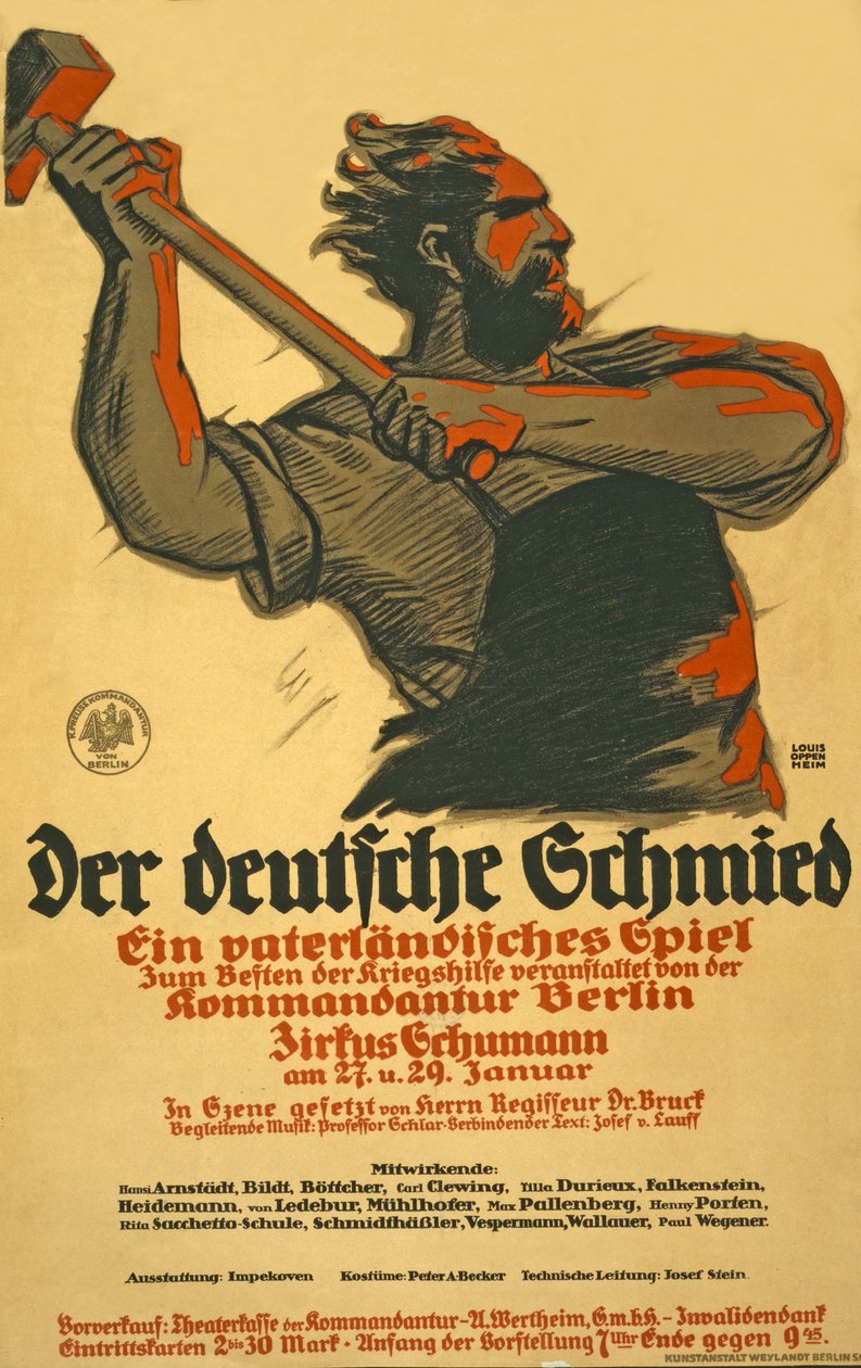 Plakát a német háborús segélyjáték megsegítésére, 1914-1918 körül alkotó: Louis Oppenheim