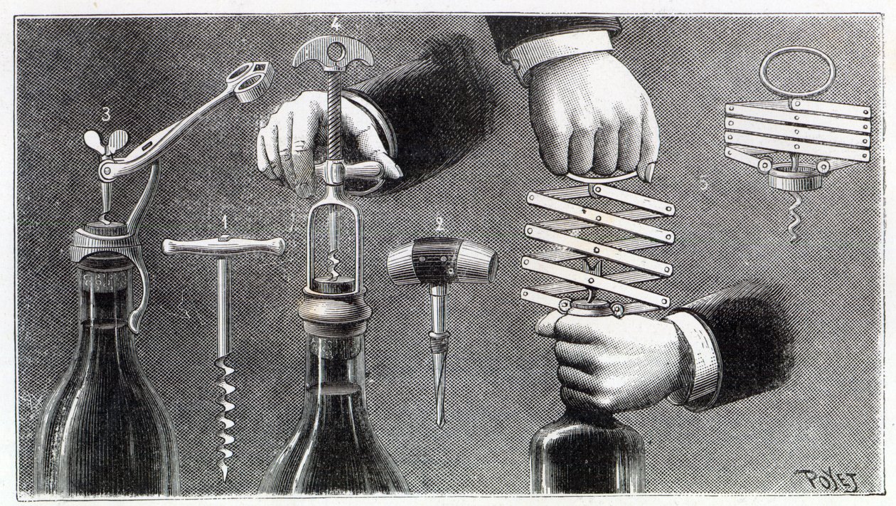 Különböző típusú dugóhúzók, 1893 alkotó: Louis Poyet