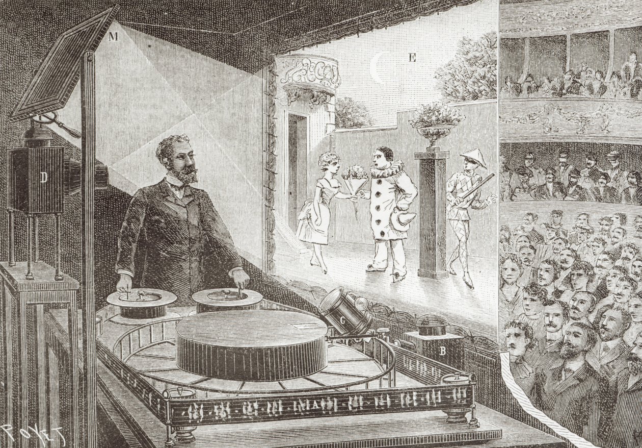 A „Theatre Optique” és feltalálója, Emile Reynaud (1844-1918) a „Pauvre Pierrot” jelenetével, 1892-1900 körül alkotó: Louis Poyet