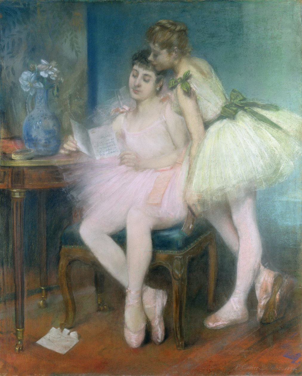 La Lettre (A levél) 1890 (pasztell, vászonra fektetett papíron) alkotó: Louis Robert Carrier Belleuse