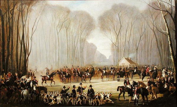 Vadásztalálkozó a Puis au Roiban a Compiegne-i erdőben alkotó: Louis Robert Heyrault