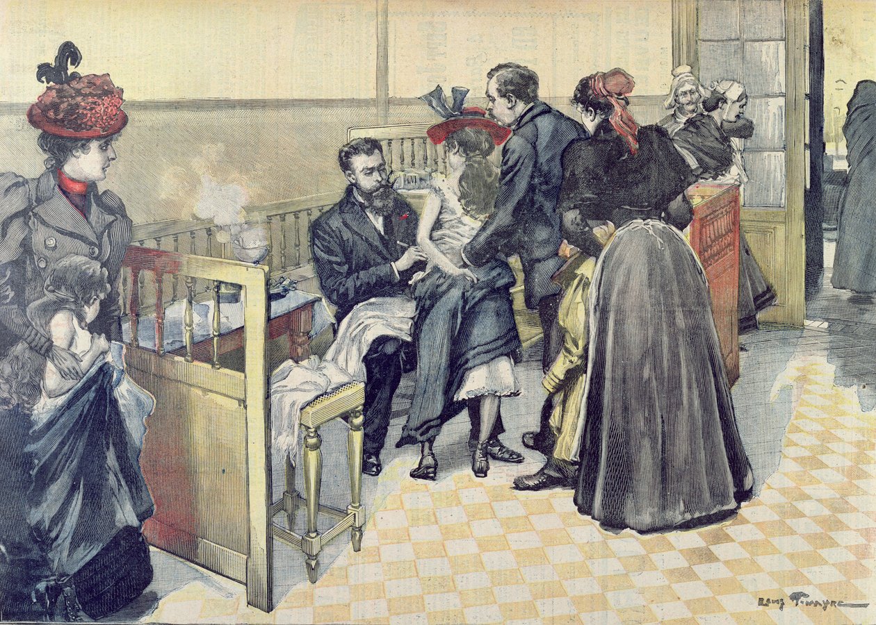 Veszettség elleni védőoltás a Pasteur Intézetben, 1900 körül alkotó: Louis Tinayre