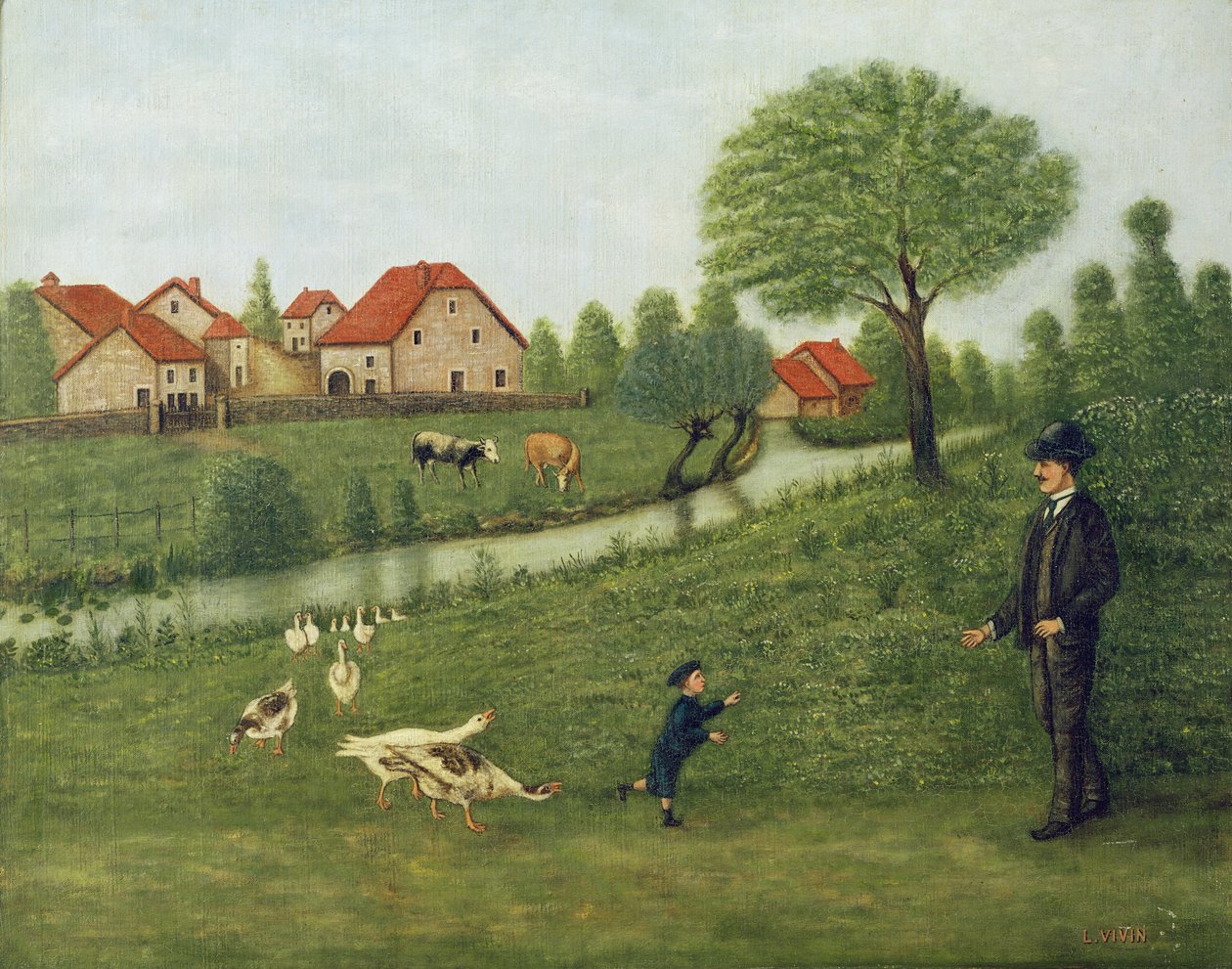 Gyermek libákkal alkotó: Louis Vivin